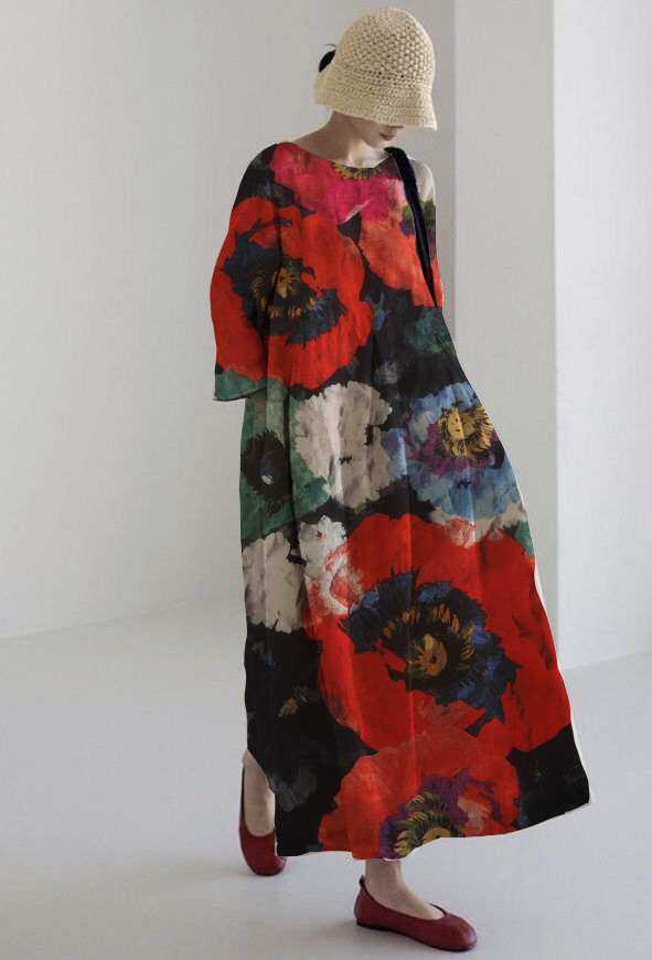 ROSALIA | Robe Midi Artistique avec Un Maximum de Confort et Imprimé Floral Intense pour un Look Impactant