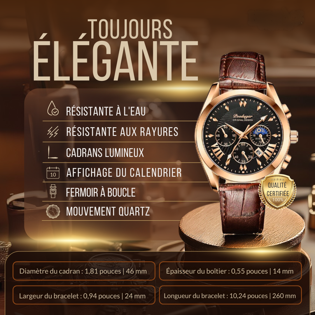 Montre de Luxe avec Bracelet en Cuir Élégant