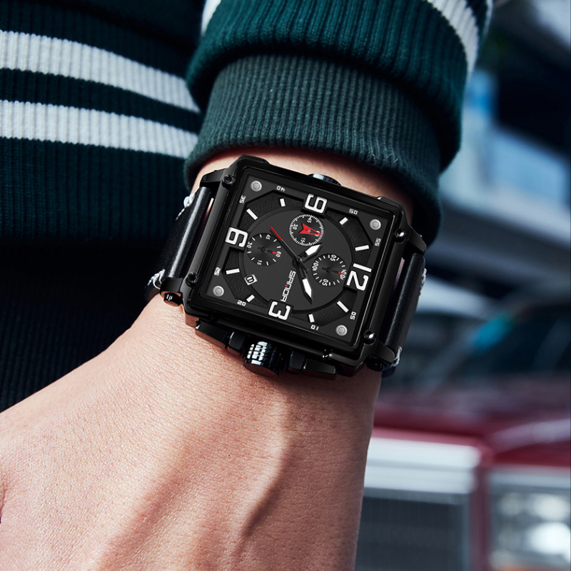Montre tactique en cuir pour hommes avec quartz