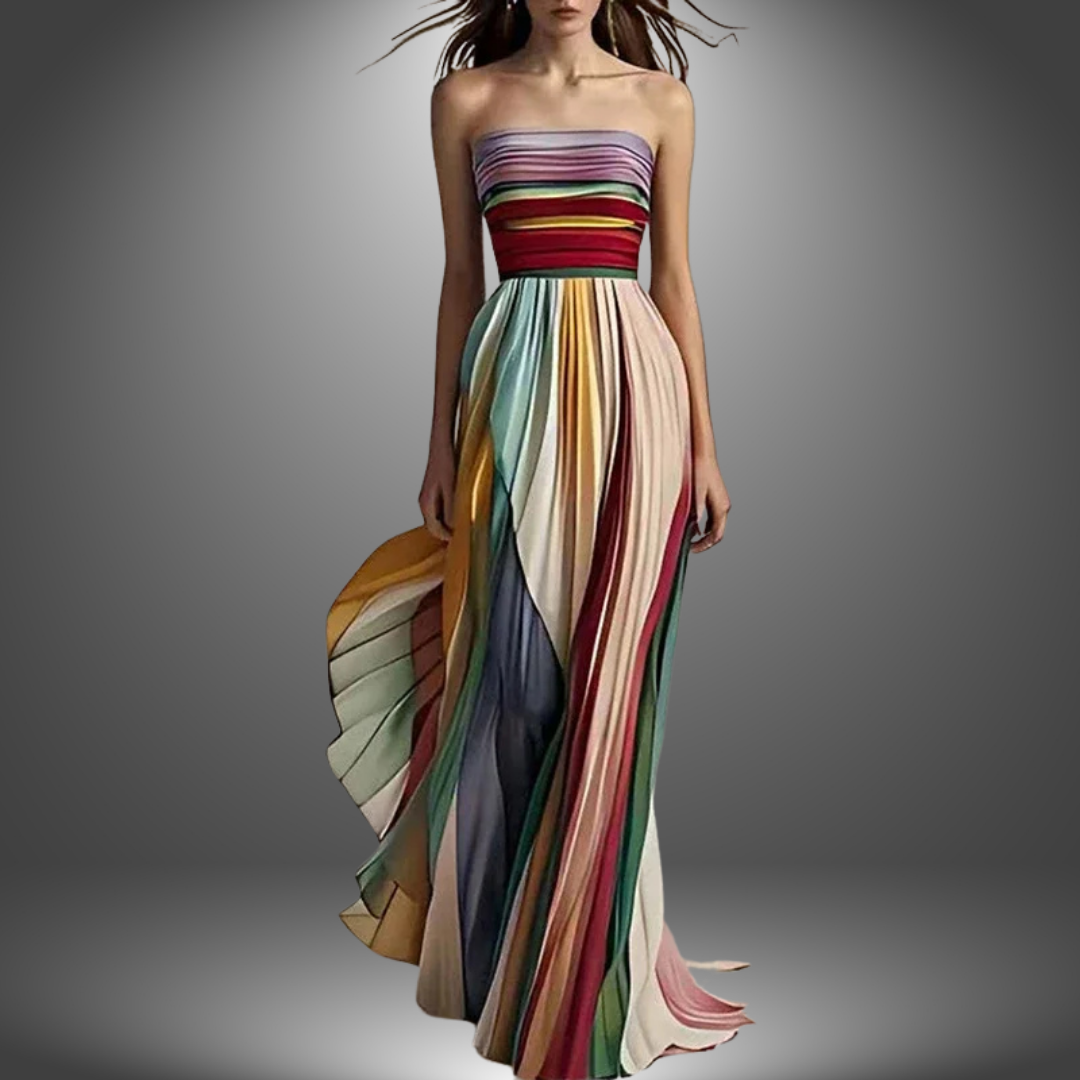 Marie | Robe maxi plissée sans bretelles et colorée