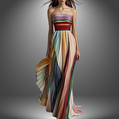 Marie | Robe maxi plissée sans bretelles et colorée