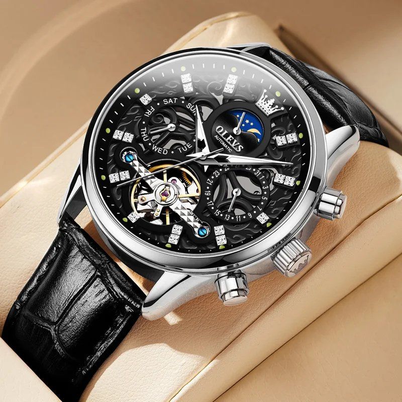 Montre Automatique Mécanique avec Bracelet en Cuir