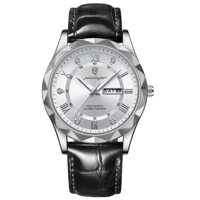 Montre à Quartz avec Bracelet en Cuir de Luxe