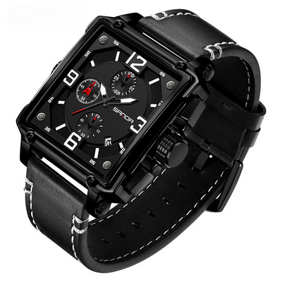 Montre tactique en cuir pour hommes avec quartz
