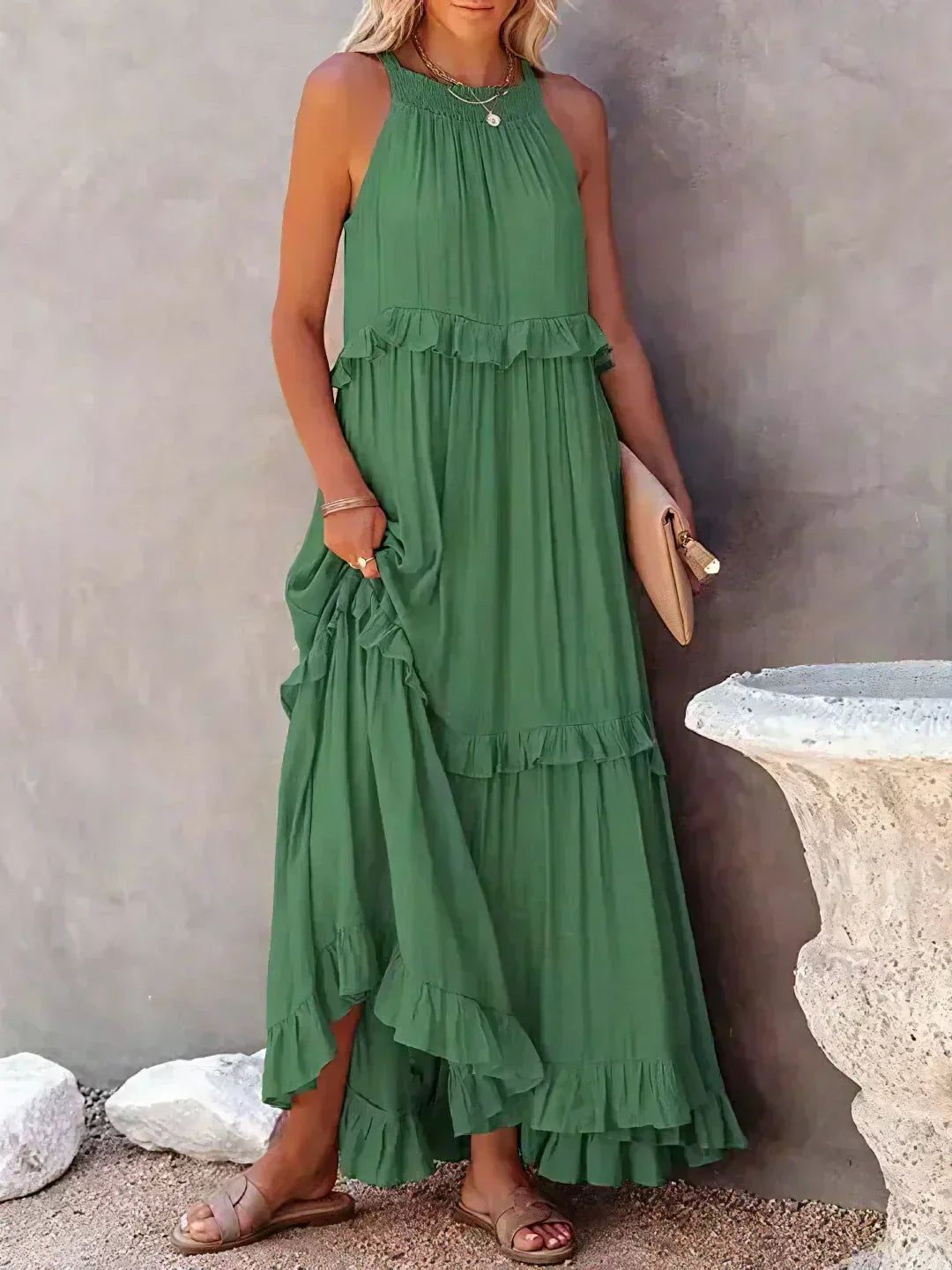 Sarah | Robe Maxi Volante Halter (Quasi épuisé)