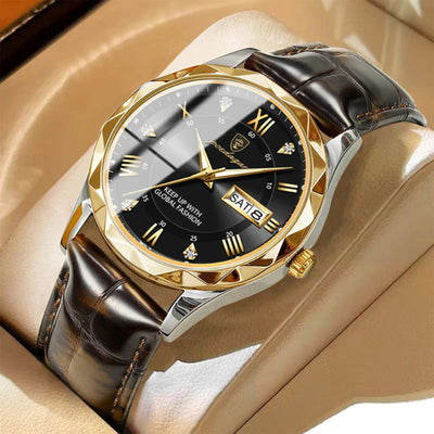Montre à Quartz avec Bracelet en Cuir de Luxe