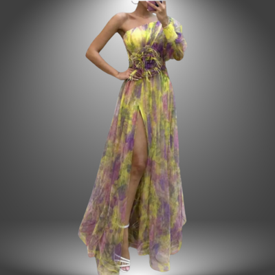 Maria | Robe maxi florale vibrante à une épaule