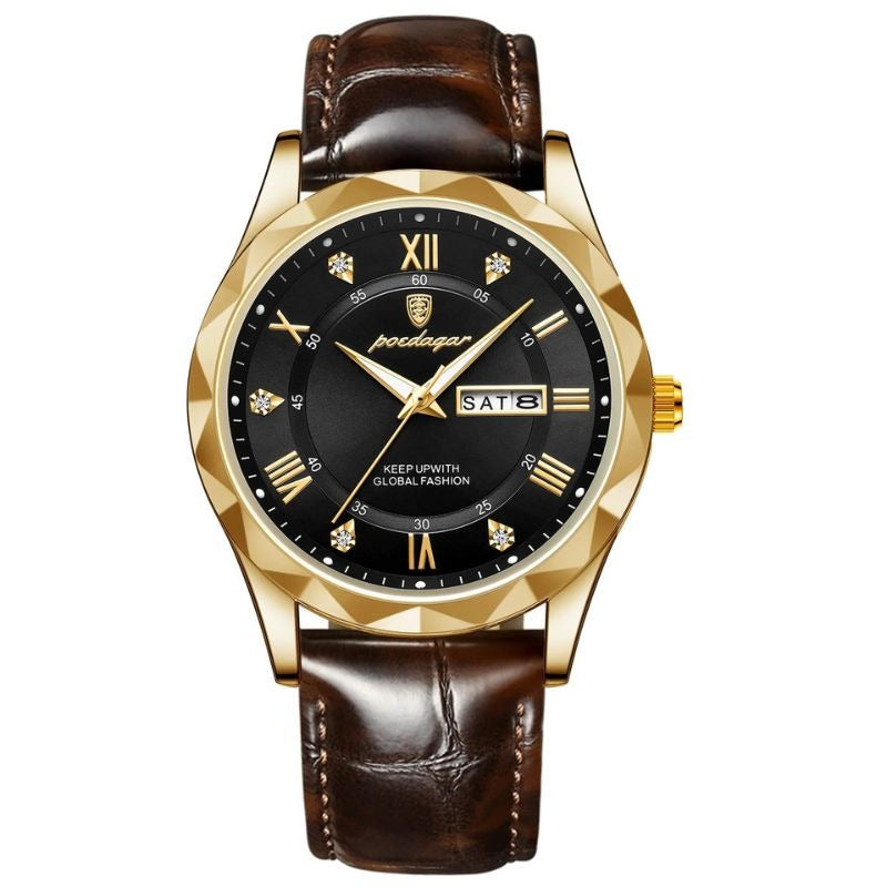 Montre à Quartz avec Bracelet en Cuir de Luxe
