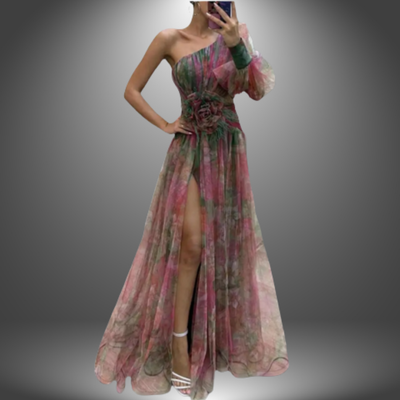 Maria | Robe maxi florale vibrante à une épaule
