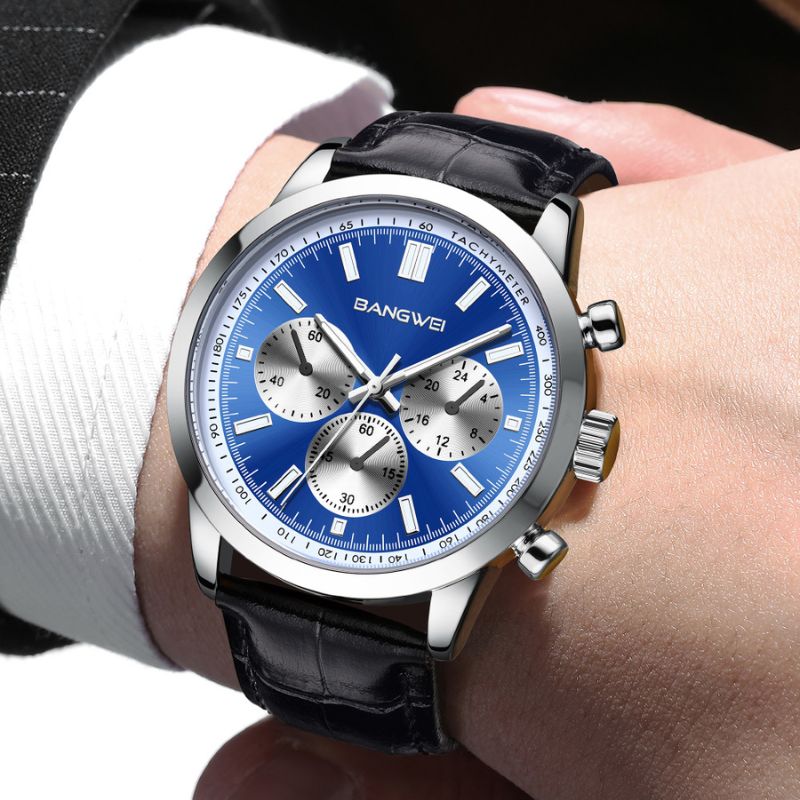 Montre Quartz en Cuir Militaire Sportive Décontractée pour Homme