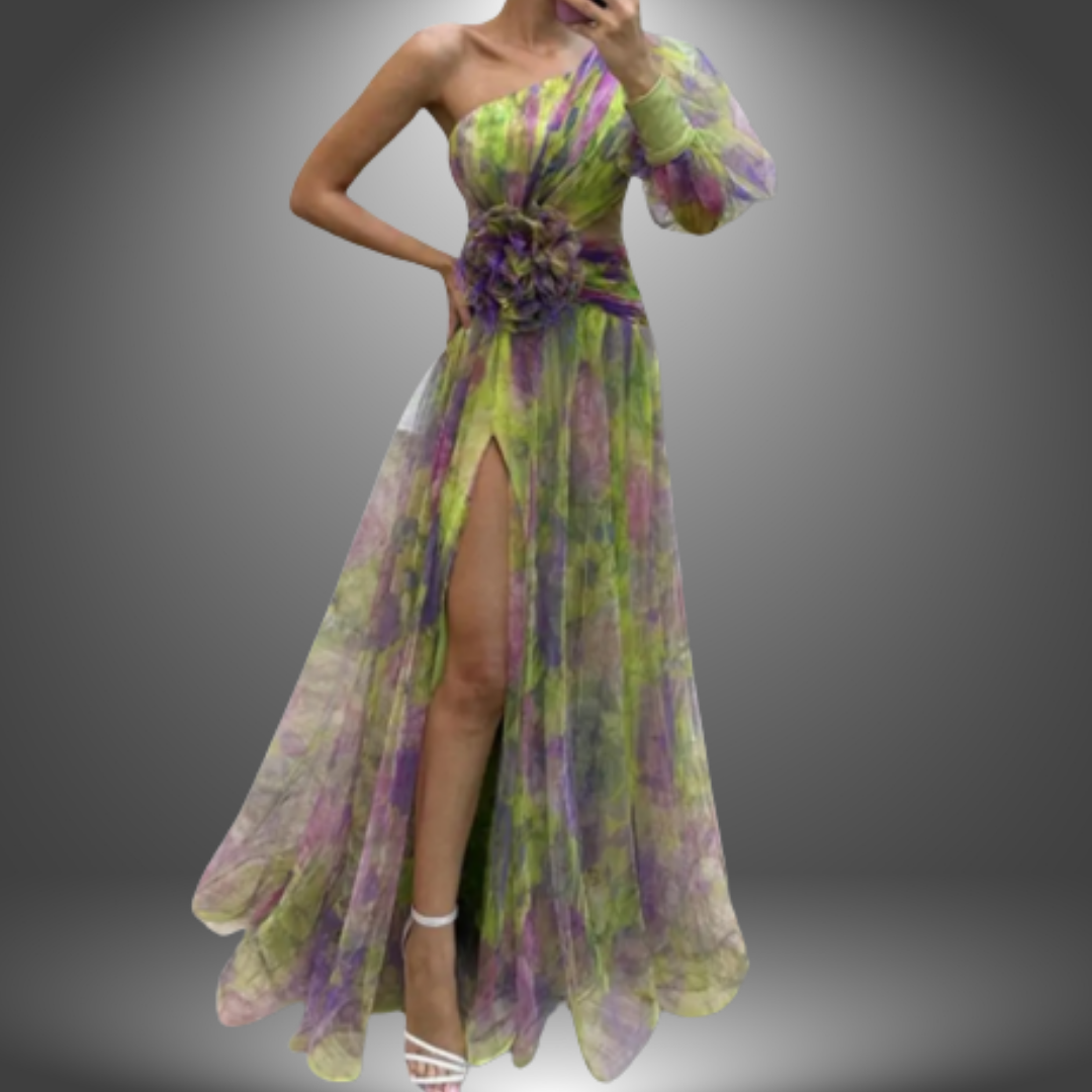 Maria | Robe maxi florale vibrante à une épaule