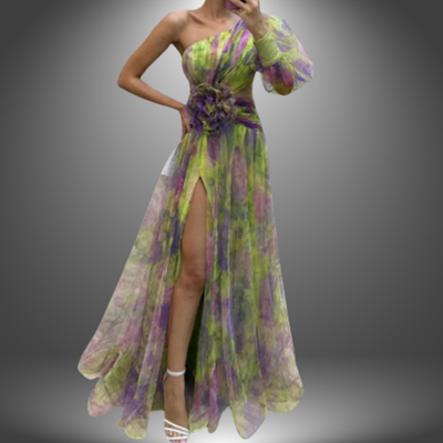 Maria | Robe maxi florale vibrante à une épaule
