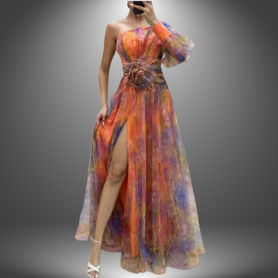 Maria | Robe maxi florale vibrante à une épaule