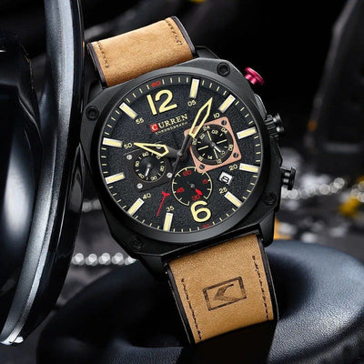 Montre-bracelet en cuir d'affaires à quartz