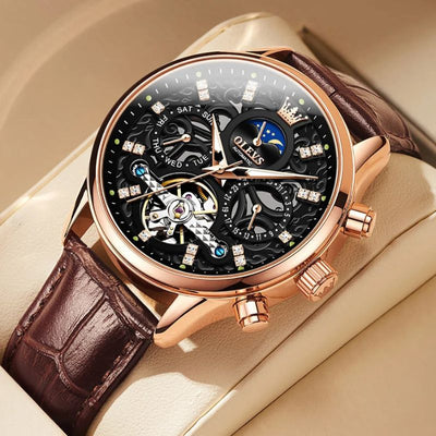 Montre Automatique Mécanique avec Bracelet en Cuir