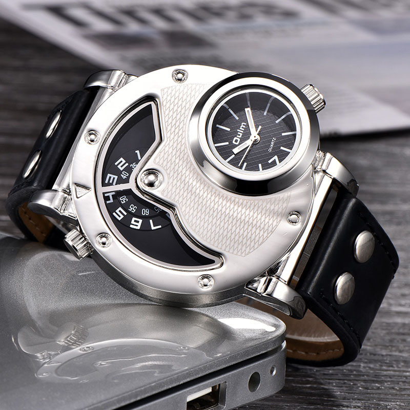 Montre à bracelet en cuir multi-fuseaux horaires