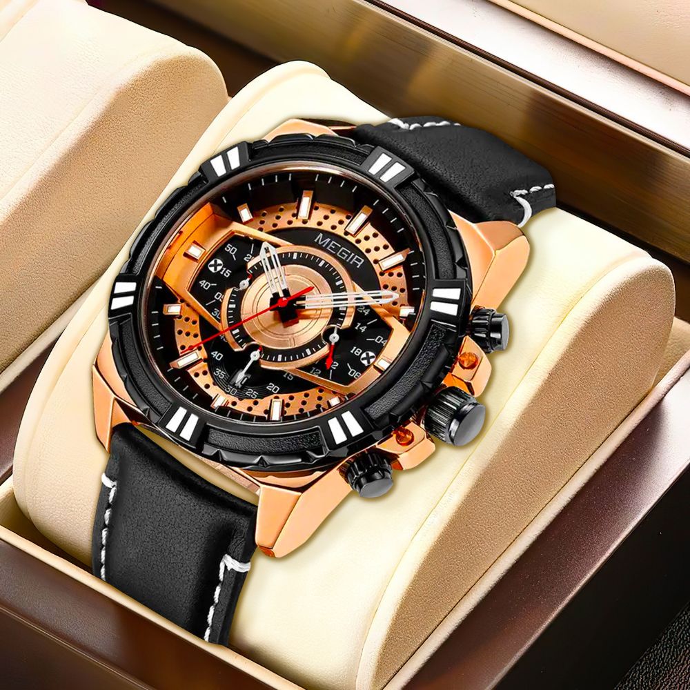 Montre de Sport Militaire Chronographe Quartz de Luxe en Cuir