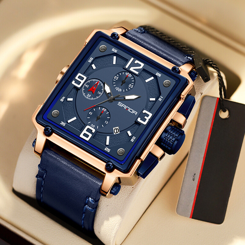 Montre tactique en cuir pour hommes avec quartz