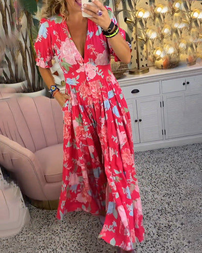 Catrisa™ | Robe à poches avec imprimé floral et décolleté en V