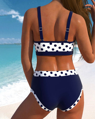 Liesbeth - Bikini Taille Haute à Pois et Design Patchwork