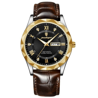 Montre à Quartz avec Bracelet en Cuir de Luxe