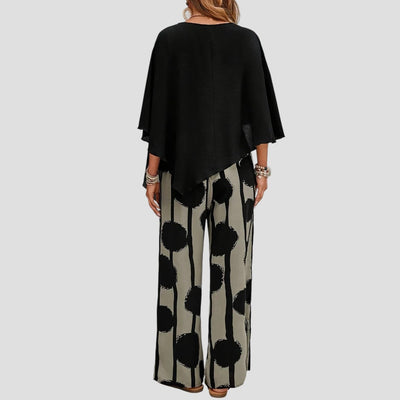 Milavie™ | Ensemble femme à la mode avec top asymétrique et pantalon imprimé