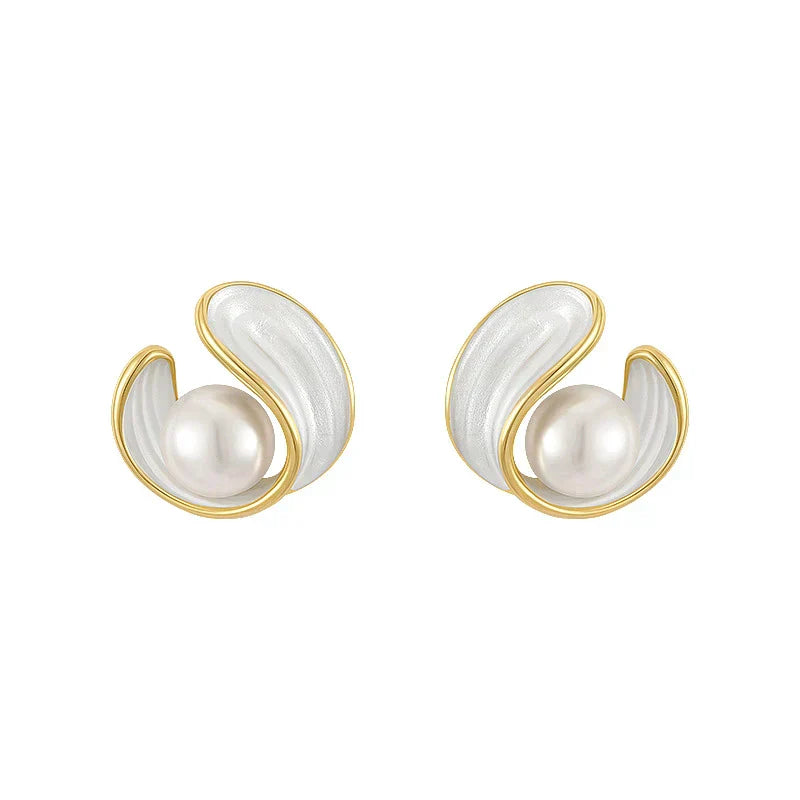 Boucles d'Oreilles en Opale Blanche de Luxe avec Perles en Or