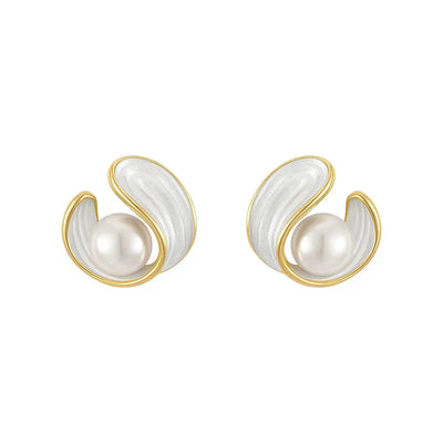Boucles d'Oreilles en Opale Blanche de Luxe avec Perles en Or