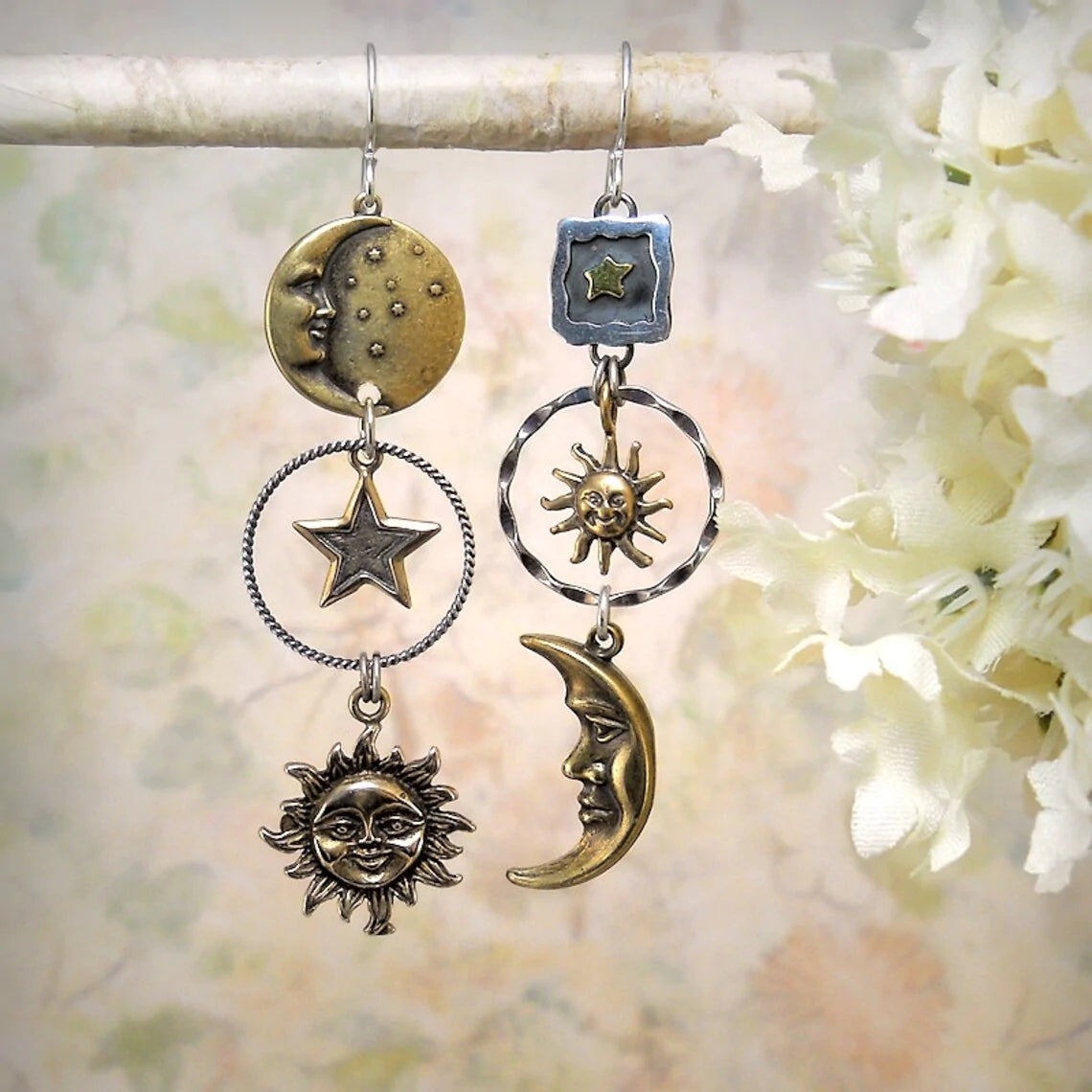 Boucles d'Oreilles Pendantes Sol-Lune