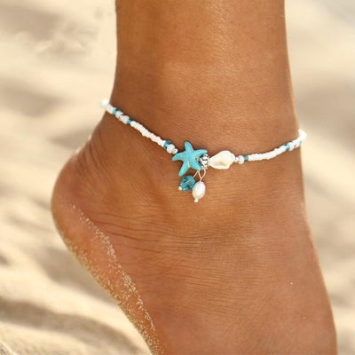 Bracelet Cheville Étoile et Coquillage avec Pierres Naturelles
