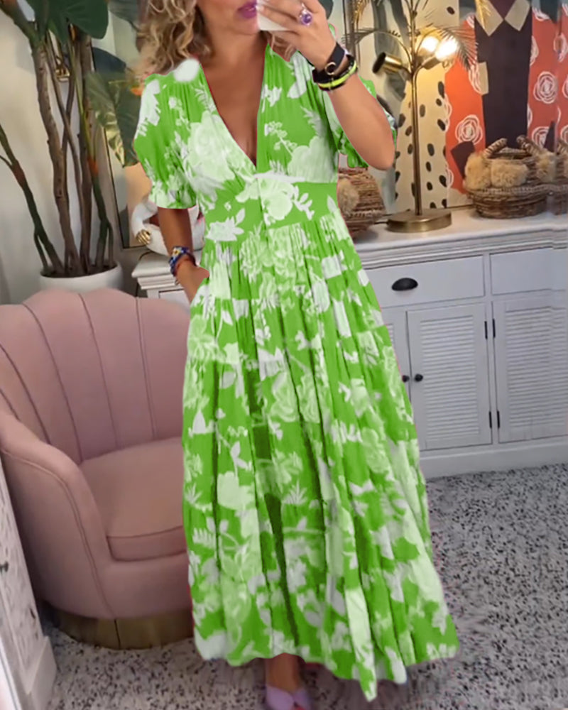 Catrisa™ | Robe à poches avec imprimé floral et décolleté en V