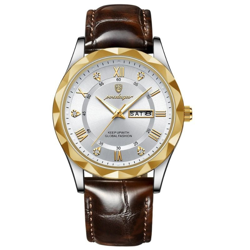 Montre à Quartz avec Bracelet en Cuir de Luxe