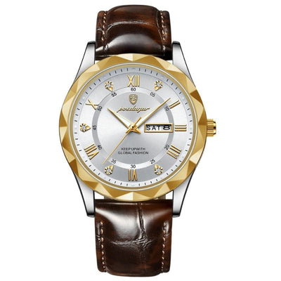 Montre à Quartz avec Bracelet en Cuir de Luxe