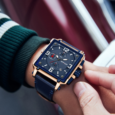 Montre tactique en cuir pour hommes avec quartz