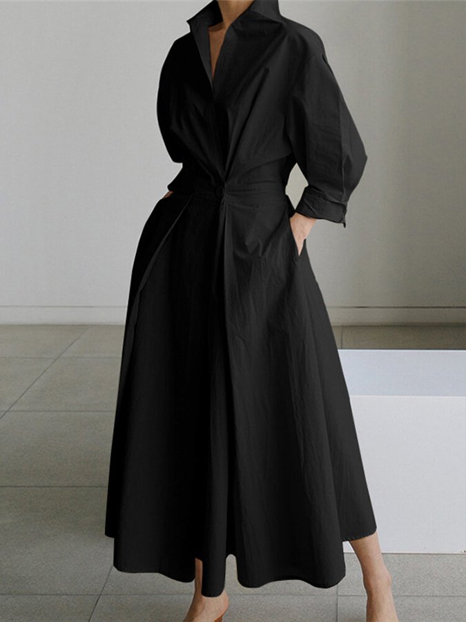 Clemence | Robe Midi Élégante avec Fermeture Boutonnée