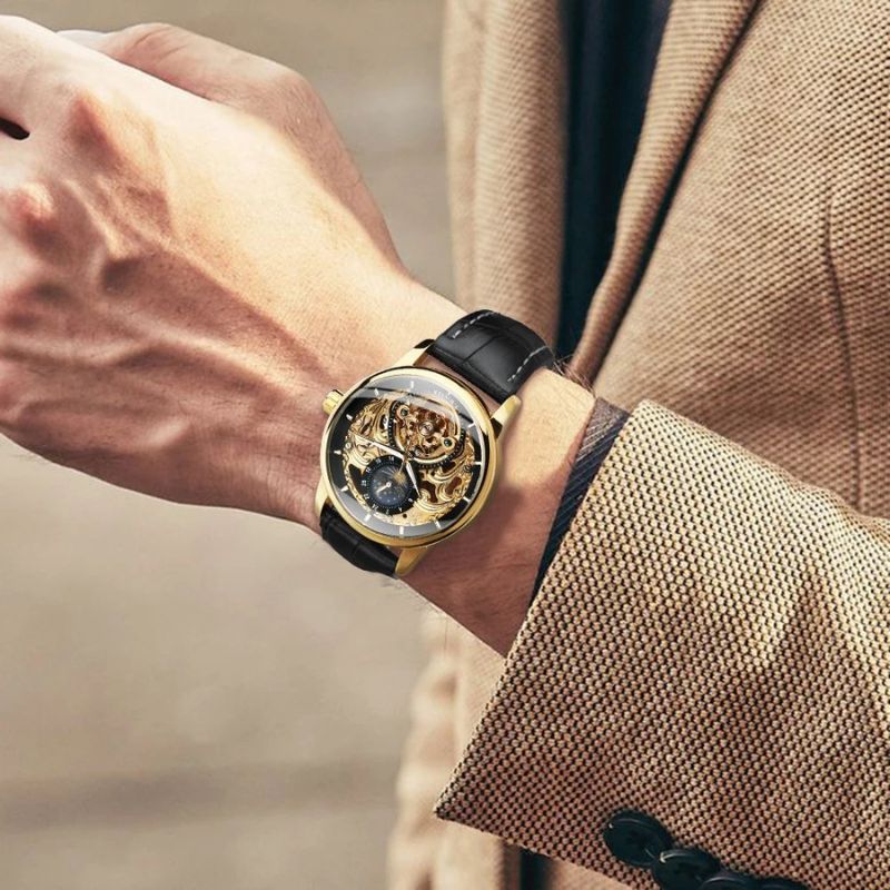 Montre automatique squelette phase de lune