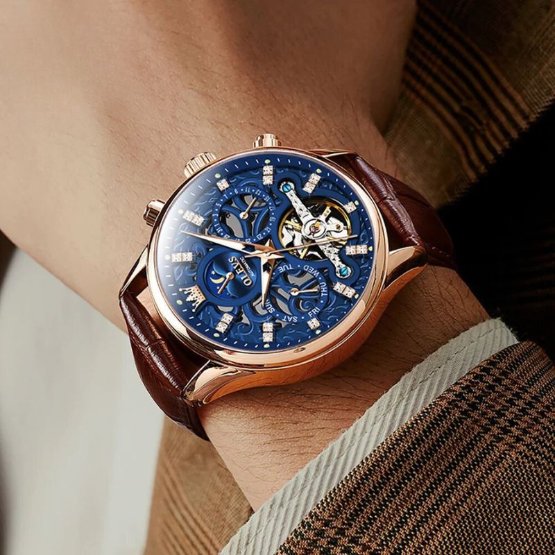 Montre Automatique Mécanique avec Bracelet en Cuir