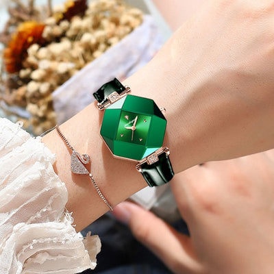 Montre de Luxe en Quartz avec Diamant Vert