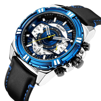 Montre de Sport Militaire Chronographe Quartz de Luxe en Cuir