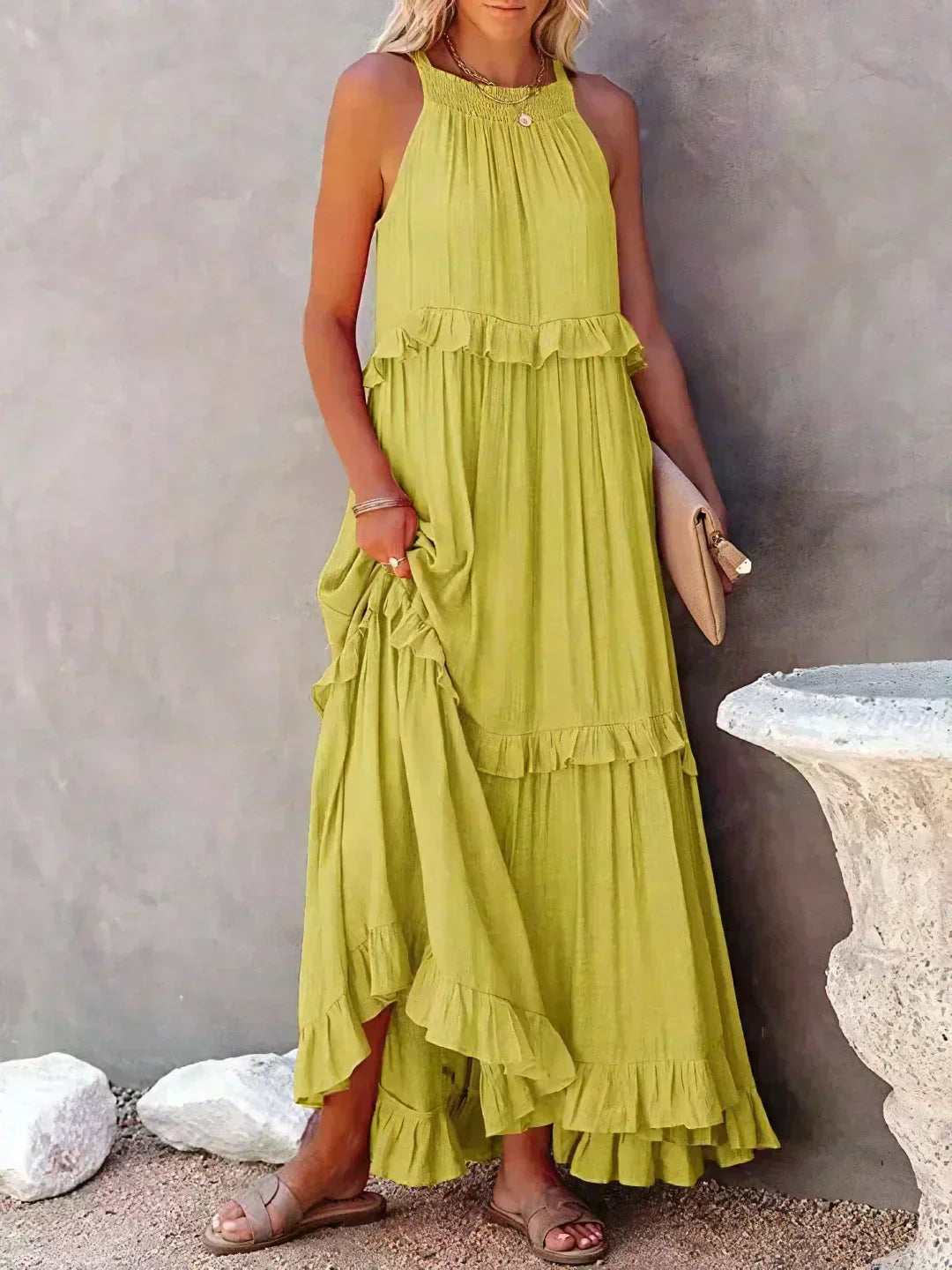 Sarah | Robe Maxi Volante Halter (Quasi épuisé)