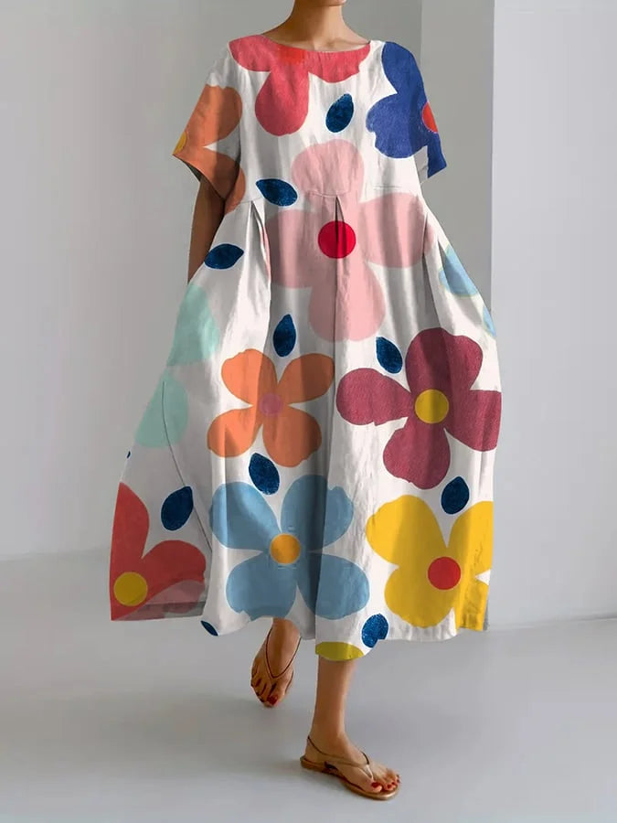 ELIANA | Robe Midi Fleurie avec Style Décontracté et Confort Estival pour des Jours Colorés