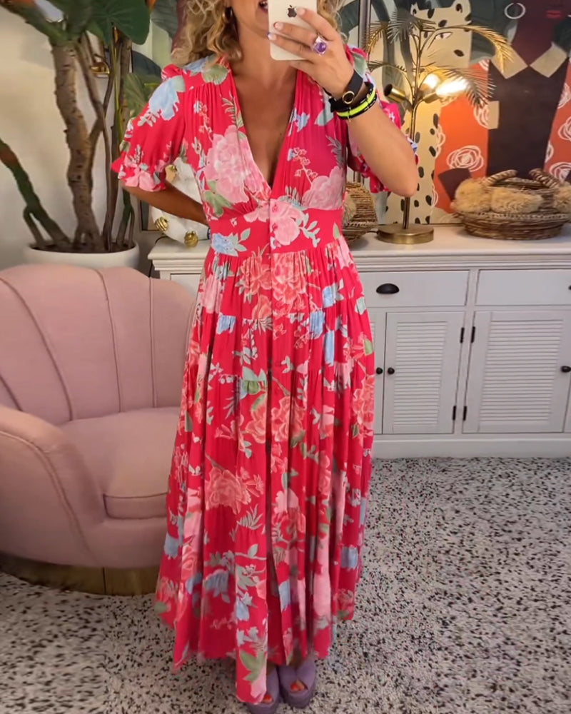 Catrisa™ | Robe à poches avec imprimé floral et décolleté en V