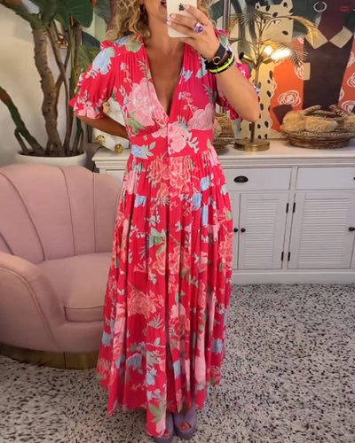 Catrisa™ | Robe à poches avec imprimé floral et décolleté en V