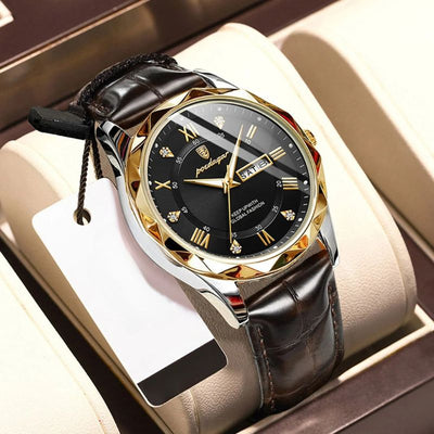 Montre à Quartz avec Bracelet en Cuir de Luxe