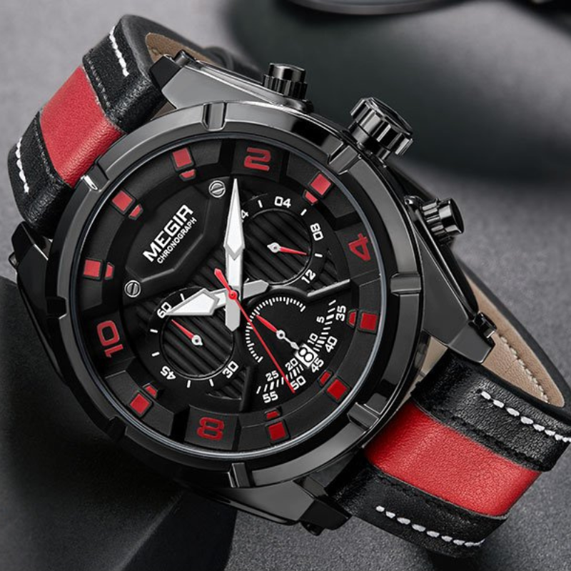 Montre Chronographe Sport Militaire en Cuir de Luxe