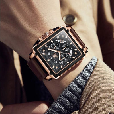 Montre chronographe à cadran carré fashion