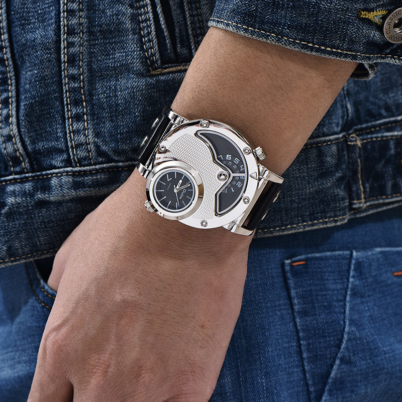 Montre à bracelet en cuir multi-fuseaux horaires