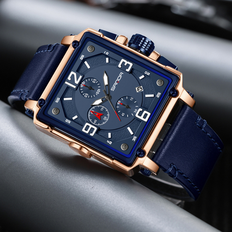 Montre tactique en cuir pour hommes avec quartz