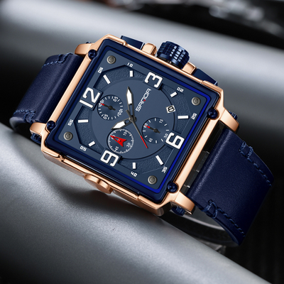 Montre tactique en cuir pour hommes avec quartz