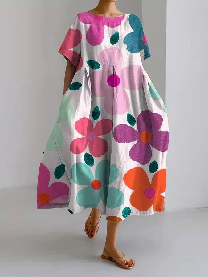 ELIANA | Robe Midi Fleurie avec Style Décontracté et Confort Estival pour des Jours Colorés